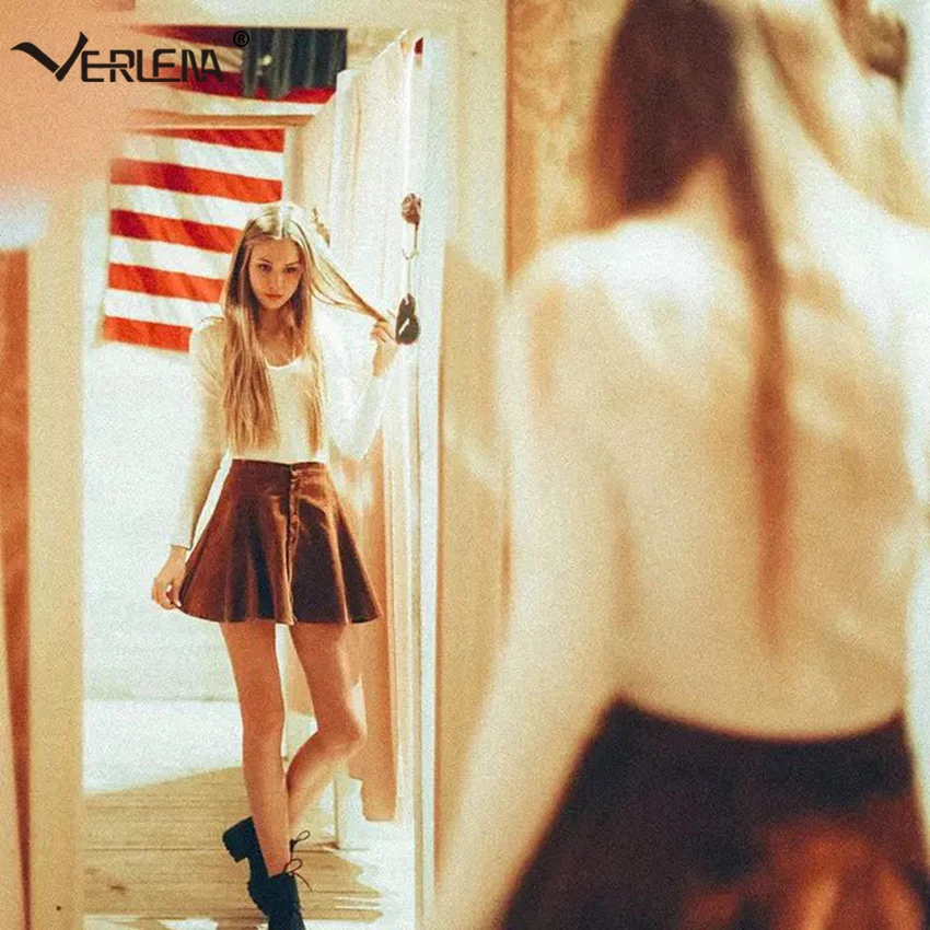 Verlena/повседневная юбка для фигурного катания в стиле Лолиты для девочек, однотонная, винно-красная, трапециевидная, с высокой талией, на пуговицах, для школы, Осень-зима, мини вельветовые юбки для женщин