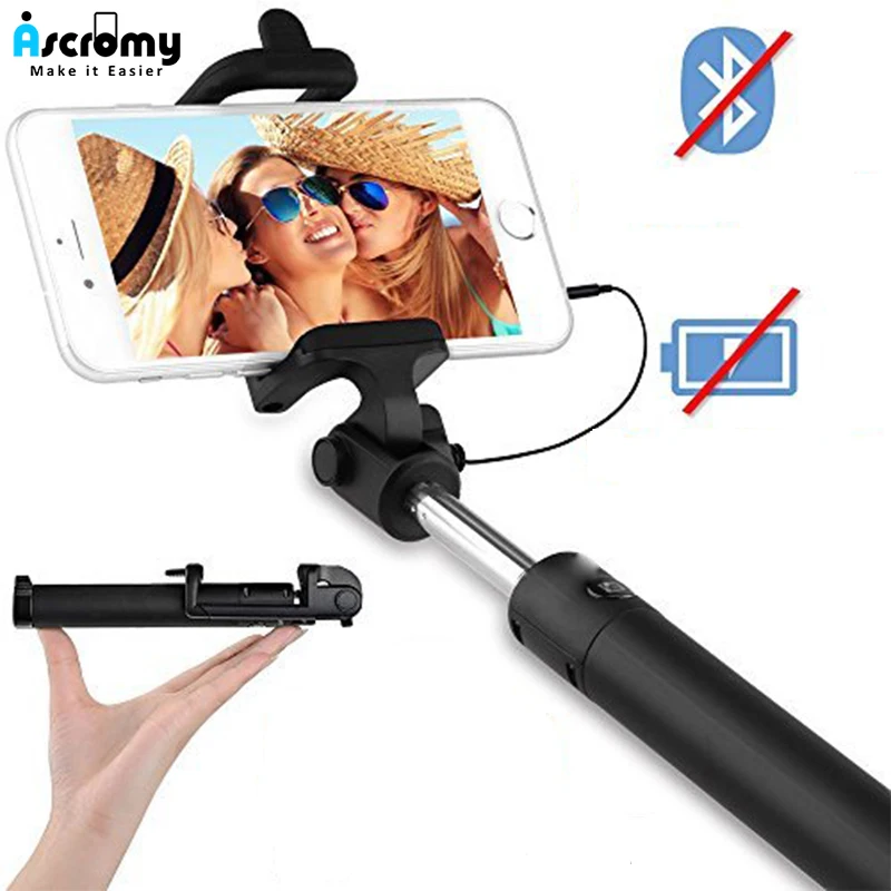 Ascromy Выдвижная Проводная ручная селфи палка 3 5 мм Aux кабель монопод для iPhone iOS Android
