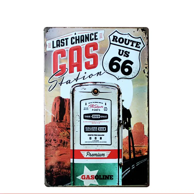 

American Route 66 GAS Station Plate Metal Tin Signs Vintage Bar Home Coffee Wall Art Decor Retro Poster Plaque 20x30cm