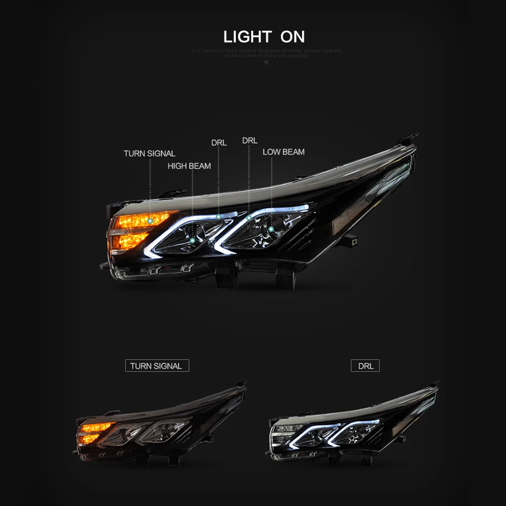 Llight светодиодный фонарь в сборе для Toyota Corolla 2014 2015 2016 2017 2018 дневные ходовые огни