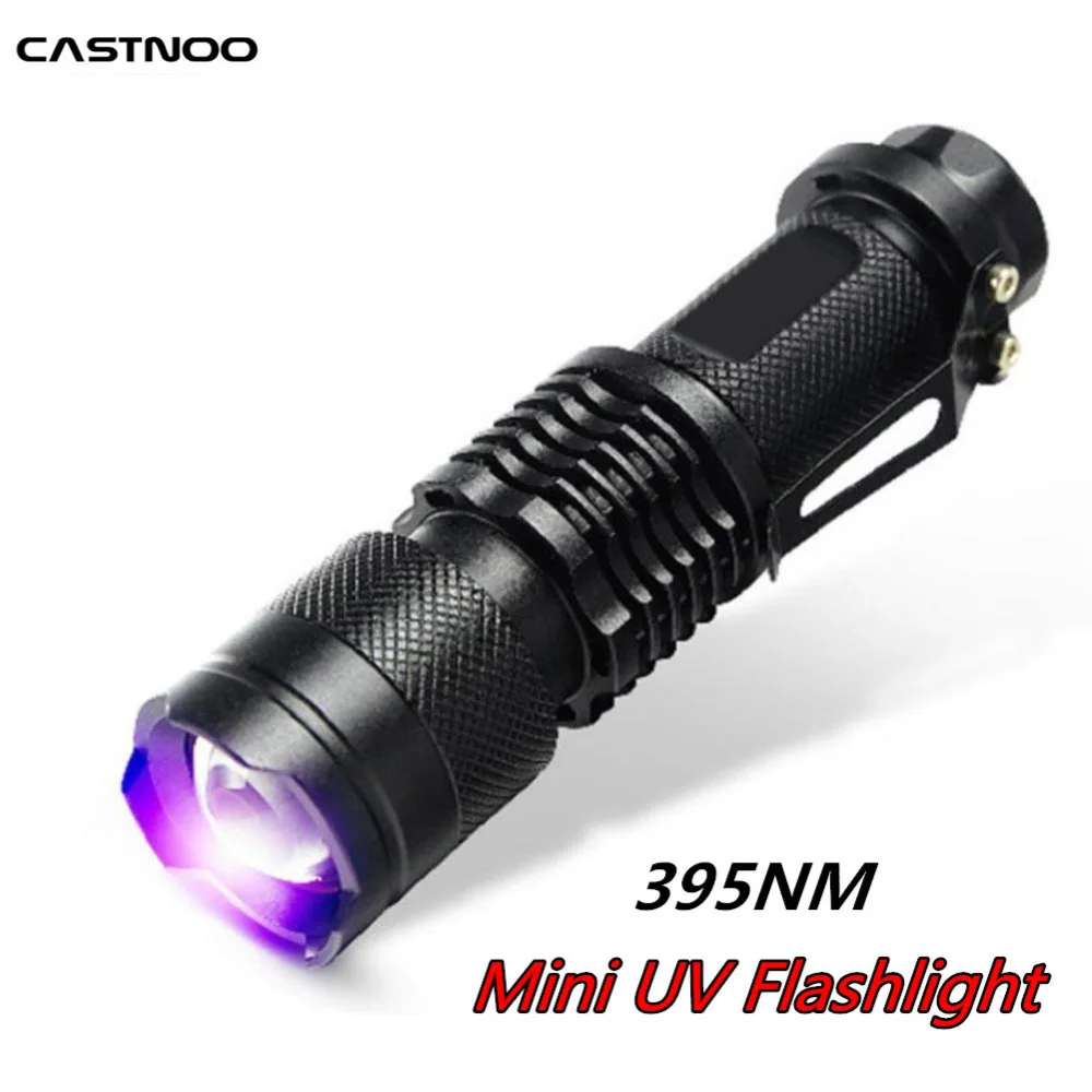 Светодиодный УФ фонарик фиолетовый свет 395нм фонарь лампа мини алюминиевый