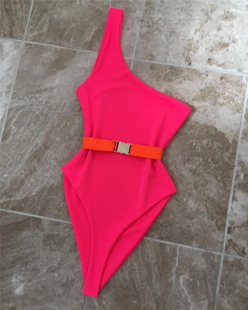 Maillot De Bain Badpak купальник женский сексуальный однотонный Цельный купальник металлический купальник с поясом Купальник для женщин