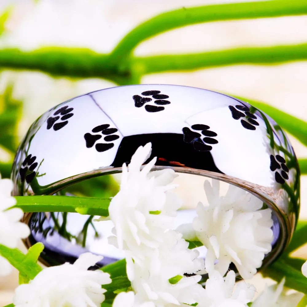 Классическое Обручальное кольцо для женщин, ювелирное изделие, обручальное серебряное вольфрамовое кольцо с принтом собачьей лапы, кольцо с животными, вечерние женские кольца