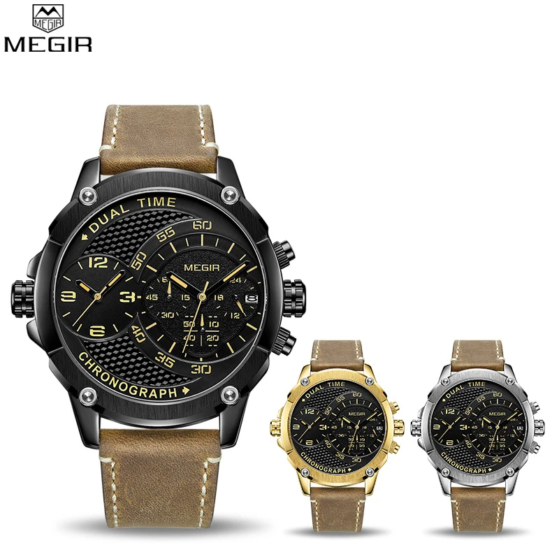 Megir Men's Quartz Watch Top Brand Luxury Leather Chronograph Waterproof Military Fashion Sport Clock Relogio Masculino | Наручные