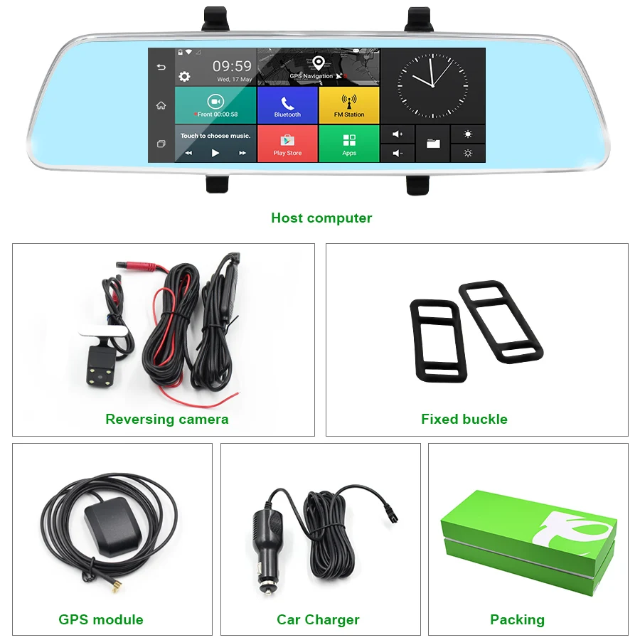 TOPSOURCE 7 &quot3G Автомобильный mirror GPS камера DVR WCDMA Android 5 0 Bluetooth FM WIFI двойной объектив