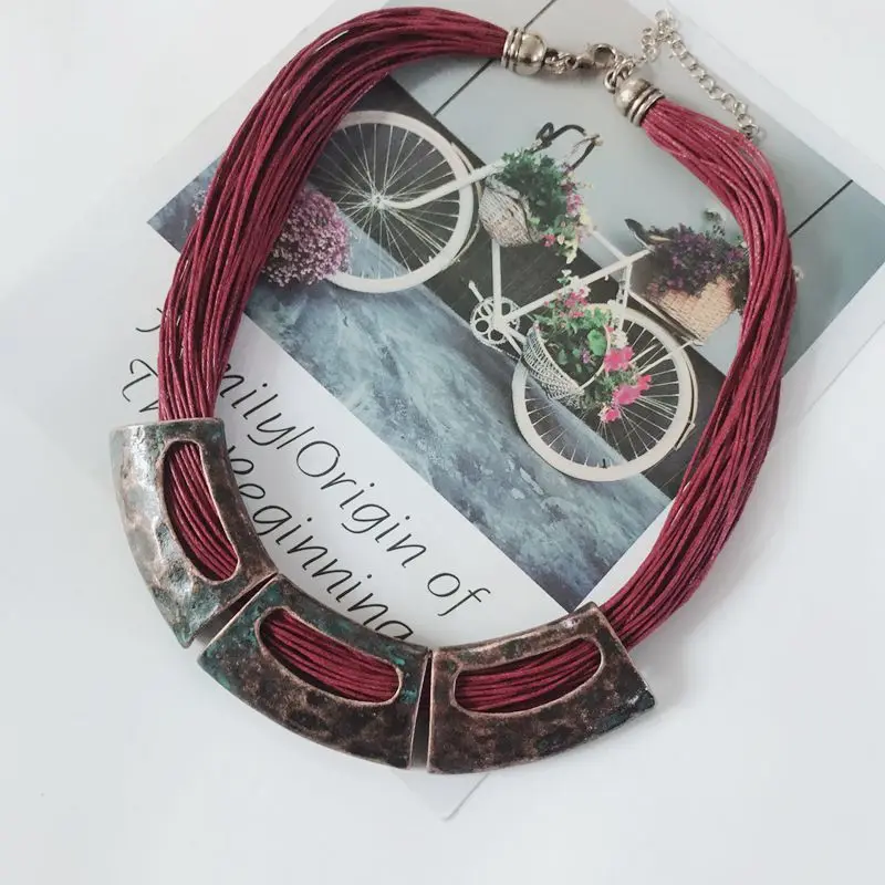 

Fashion Red Multi Strands Ropes Choker Vintge Geometric Alloy Necklace Collier