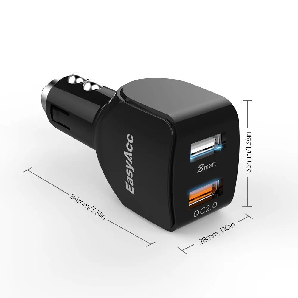 EasyAcc 2.4A 30 Вт автомобильное зарядное устройство с двумя USB поддержкой быстрой
