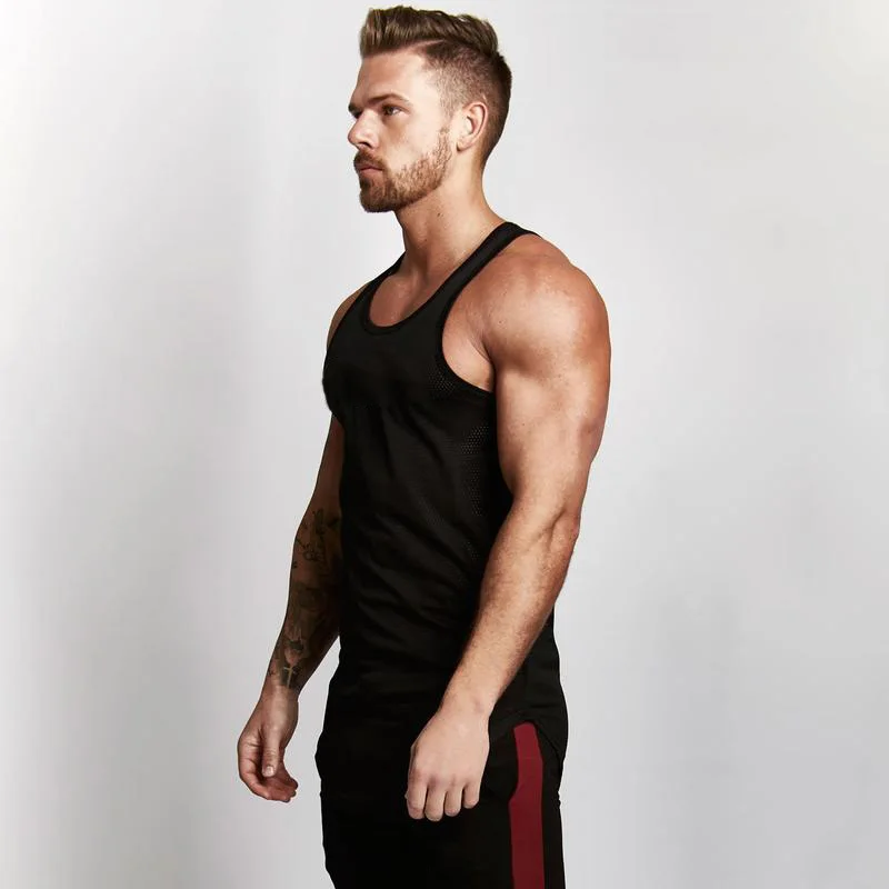 Майка Muscleguys Мужская сетчатая Однотонная рубашка без рукавов для бодибилдинга