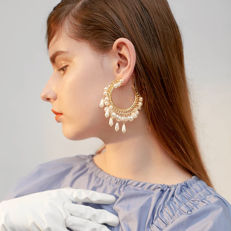 Artificial pearl hoops earrings female temperament personality big circle wild | Украшения и аксессуары