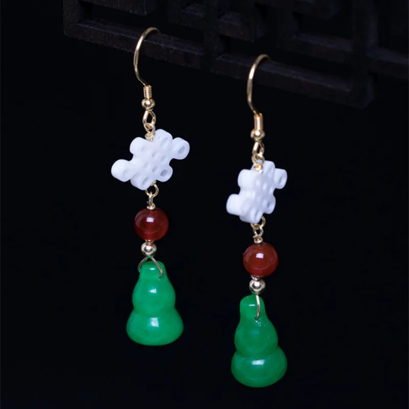 Uglyless 100% Real 925 Sterling Silver Shell China Knot Earrings Women Gourd Jade Ethnic Fine Jewelry Vintage Brincos | Украшения и