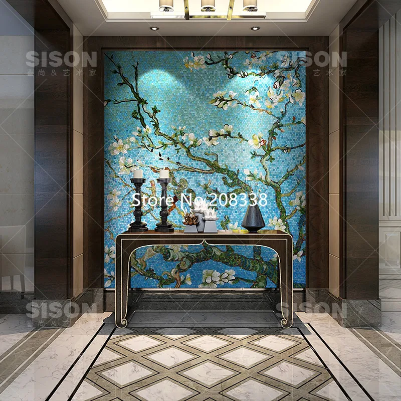 Изображение стеклянной мозаичной плитки Van Gogh абрикосового дерева|tiles pattern|tiling