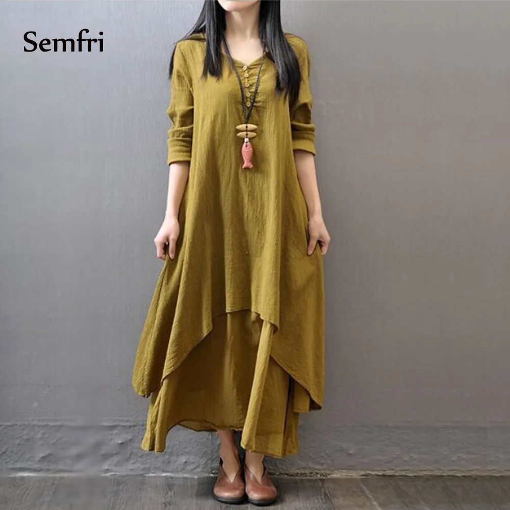 Semfri женское платье элегантные длинные платья весна осень Vestidos Largos двойное