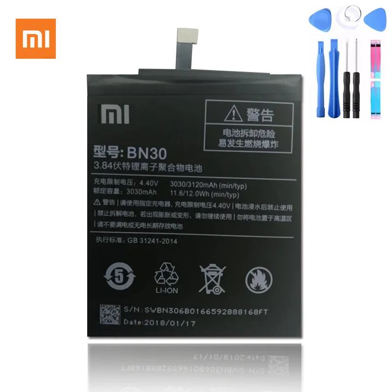 Оригинальный телефон Xiao Mi для Xiaomi Redmi 4A батарея BN30 3120 мАч Redrice Hongmi высокого