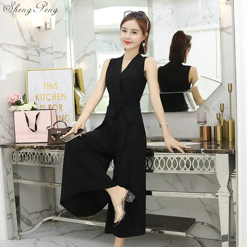 Женский длинный деловой комбинезон повседневная одежда с V образным вырезом и