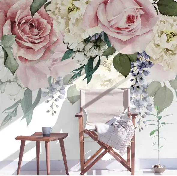 Настенная бумага в европейском стиле с розовыми розами настенная фотобумага