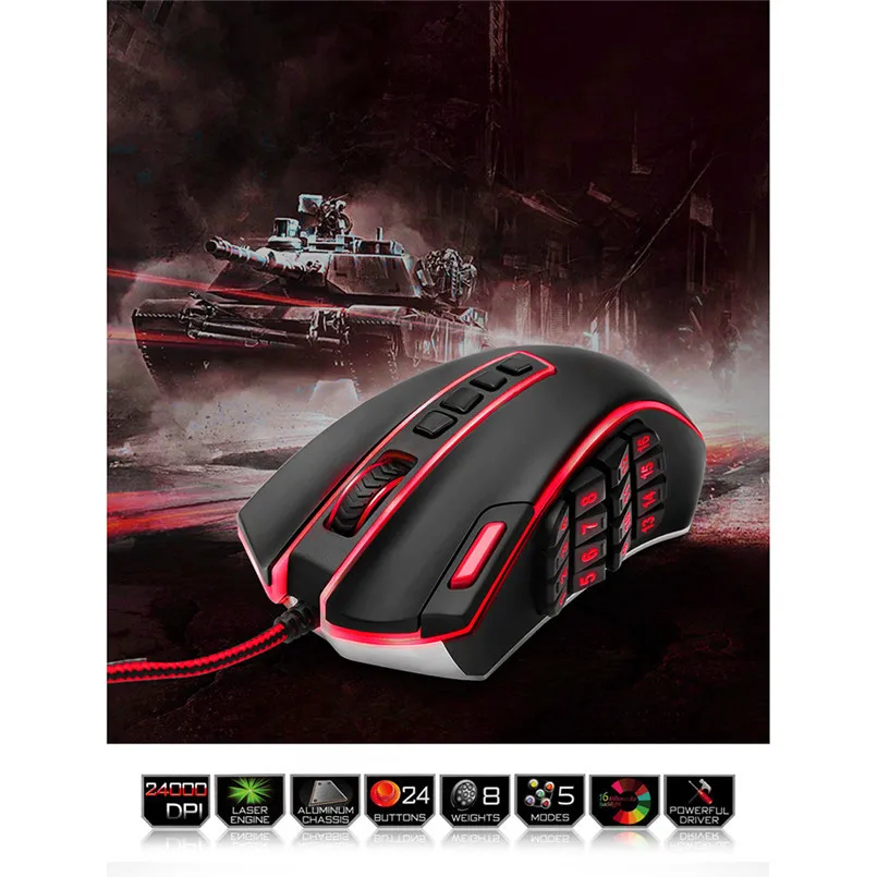Игровая мышь Redragon USB проводная RGB 24000 DPI 25 кнопок лазерная программируемая игровая