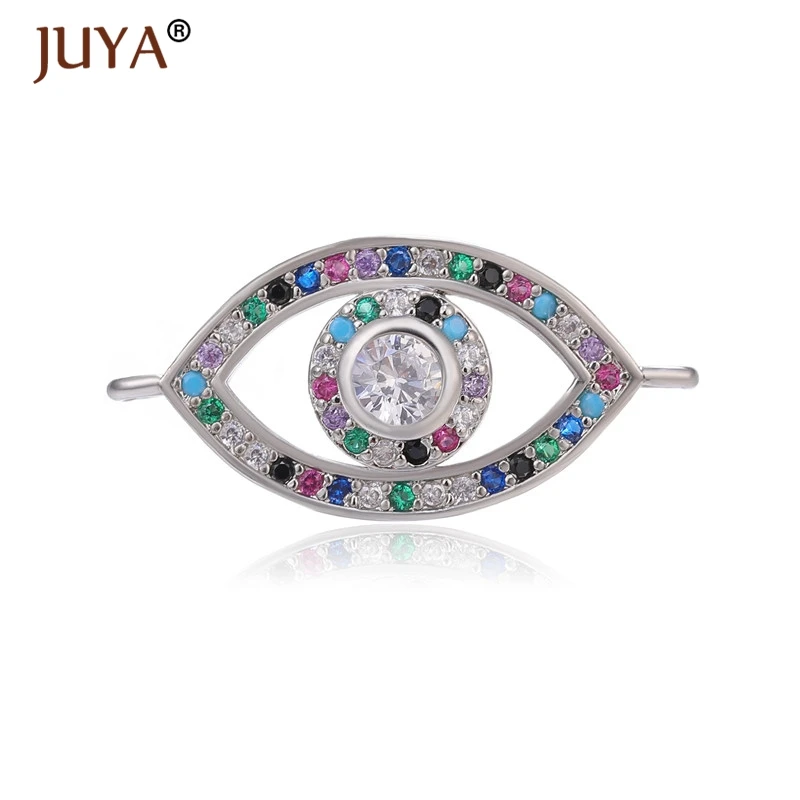 

Juya Luxury Jewelry Making Supplies 3 Types Copper Zirconia Evil Eye Charm Connectors For Jewellery Making Accessories