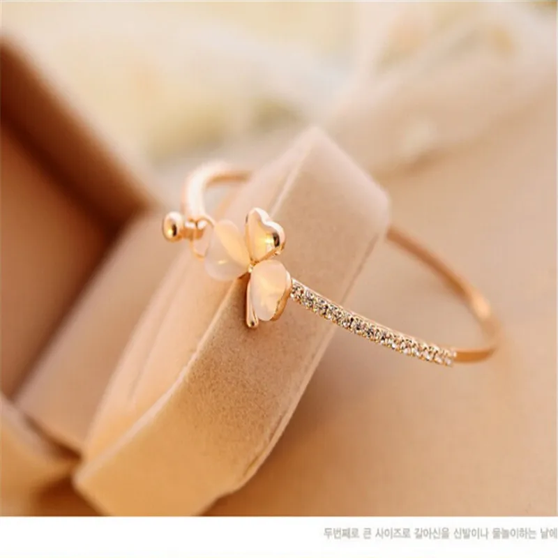 1 pc High Quality Elegant Clover Bracelets for Women Rose Gold Color Brass Chain Bangles Fashion Jewelry Valentine's day Gift |