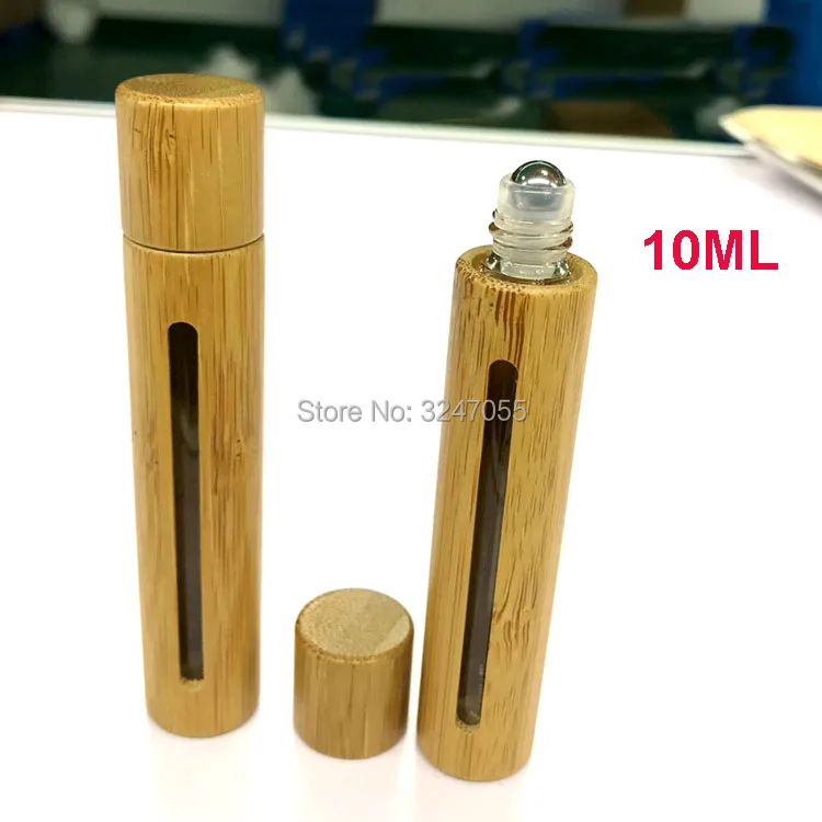 10ML 10/30/50pcs Empty Makeup Tool Perfume Roll on Bamboo Bottle, Cosmetic Roll on Essential Oil Container,Bamboo Roll on Bottle