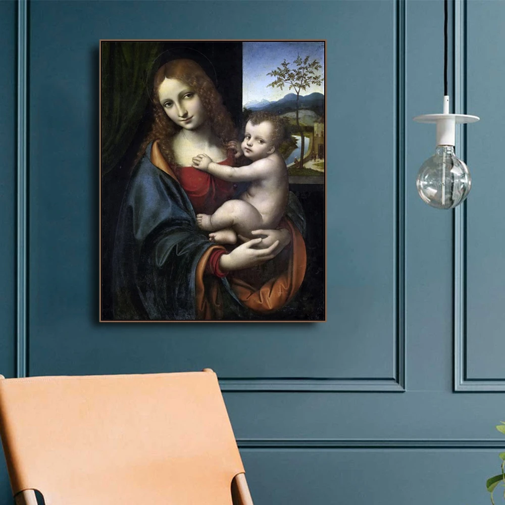 Мадонна и ребенок известная картина маслом от Da Vinci холст живопись искусство на