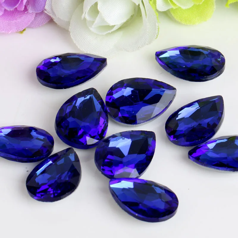 Sapphire blue Drop shaped glass горный хрусталь с заостренным дном для украшения одежды и