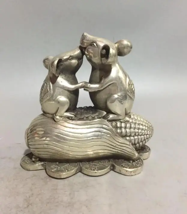 Collectible archaize white copper Two rats eat corn statue | Дом и сад