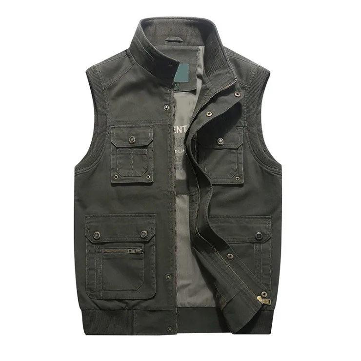 9857 Army Green Высококачественный хлопковый Повседневный жилет с несколькими карманами, мужской жилет, мужские жилеты, куртка без рукавов, одежда erkek yelek размера плюс - Цвет: 9857 Army Green