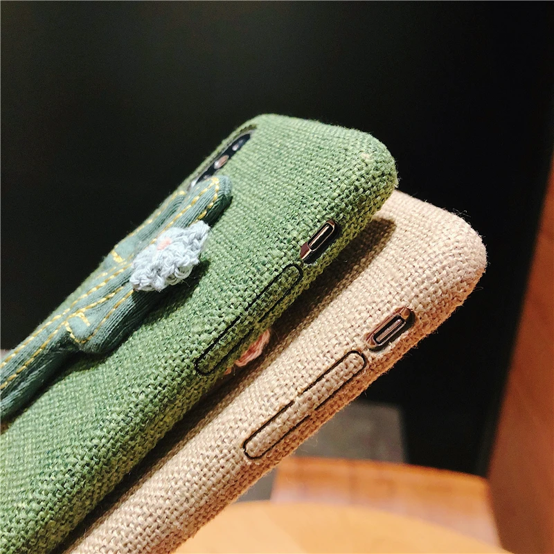 Soft Case For Iphone X Xs XR Max Anti-slip Cute Cactus fabric Canvas Plush Cover 6 6S 7 8 Plus Shell |