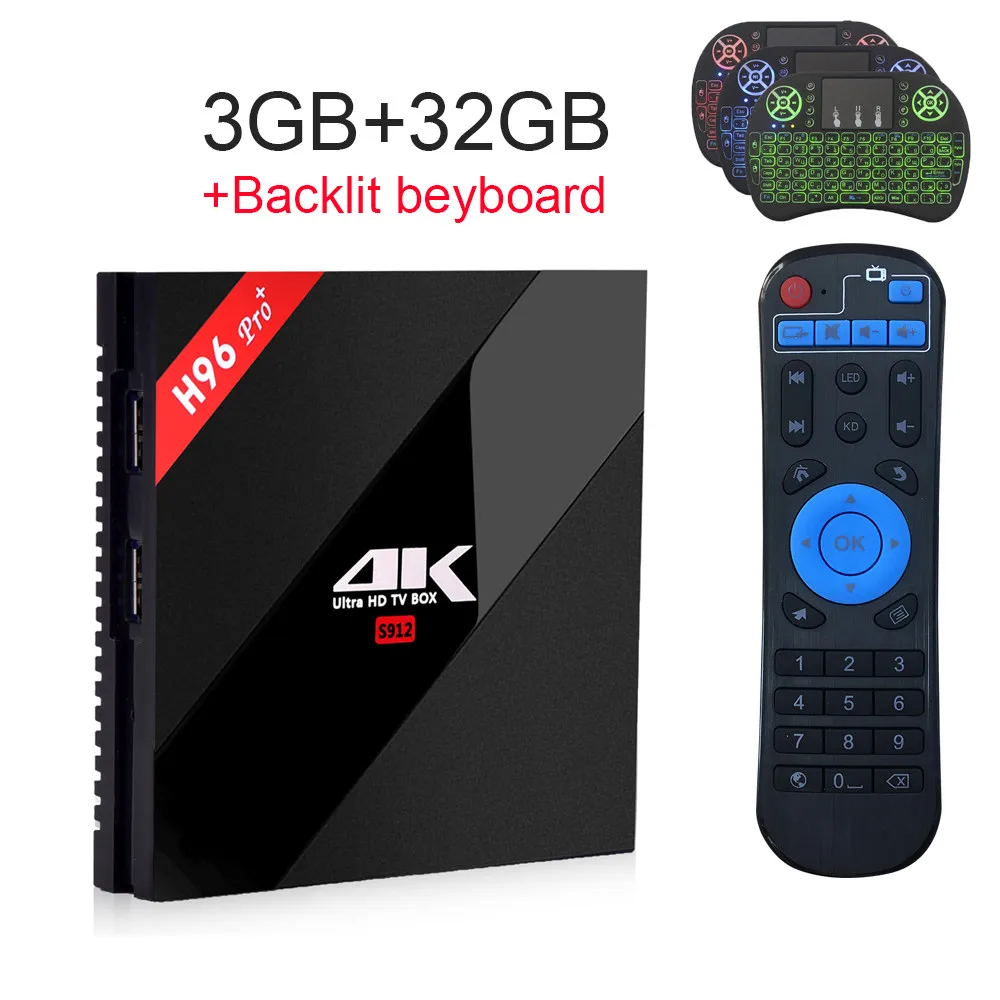 3GB32GBKeyboard PULIERDE H96PRO плюс Смарт Android 7,1 ТВ приставка Amlogic S912 Восьмиядерный 3g 32G 2,4 GHz/5,8 GHz Wifi 4K Bluetooth 4,1 PRO+ ТВ приставка - Цвет: 3GB32GBKeyboard