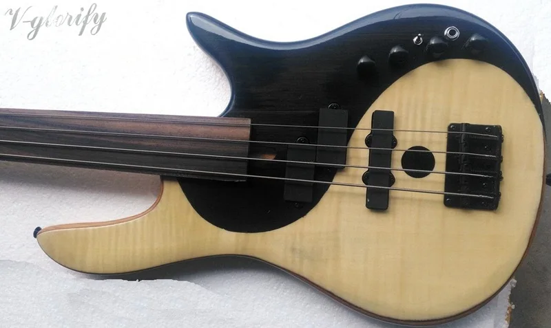 Пламя клен смесь с палисандр тела Foderaa активный 4 струны fretless бас гитара|guitar