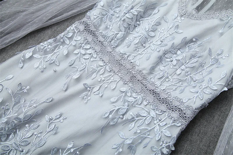 Женские элегантные сексуальные длинные вечерние платья для женщин Vestidos женские дизайнерские осенние платья из тюля с длинным рукавом и вышивкой
