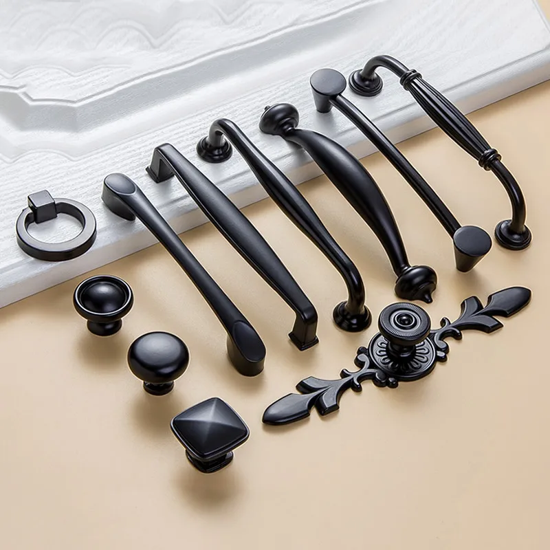 Высококачественная цельная Металлическая черная ручка для шкафа гардероба