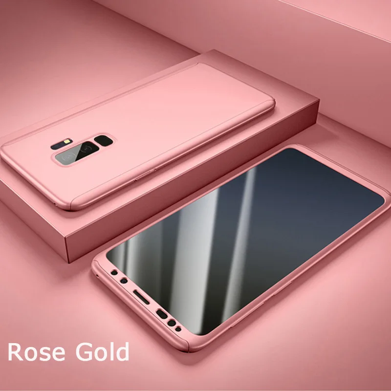 RoseGold 360 Полное покрытие для samsung Galaxy S10 S9 S8 плюс S10e примечание 9 8 5 S7 S6 край M10 M20 A30 A50 Жесткий ПК чехол+ Экран протектор - Цвет: RoseGold