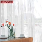 Занавеска из тюля ICECUR, в простую полоску, из чистой ткани, для гостиной, спальни, дома, окна, прозрачная белая занавеска из вуали