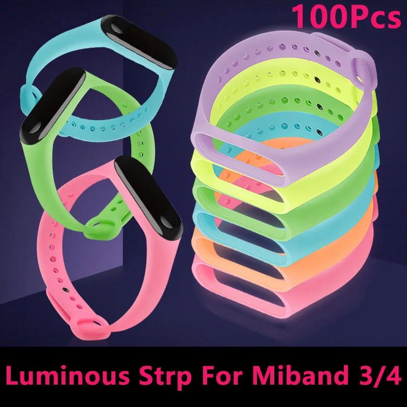 100 шт./компл. светящиеся ремешки на запястье Mi band 3 4 сменный ночник для Xiaomi Xiomi Xaiomi