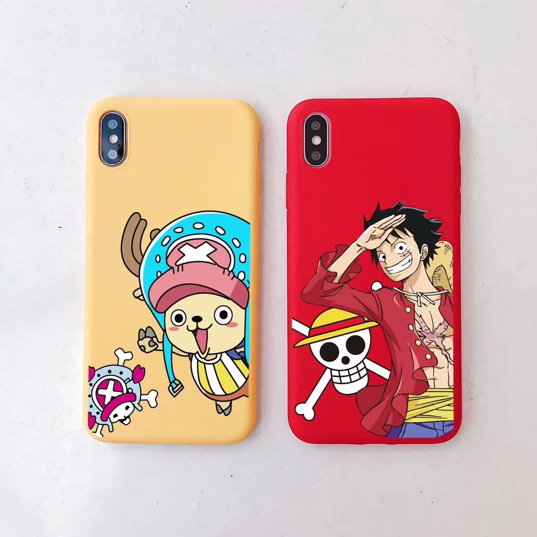 ONE PIECE Phone Case Japan Anime Cartoon Luffy Coque For iphone Xs MAX XR X 6 6s 7 8 plus Couple Painted Soft TPU back Cover |