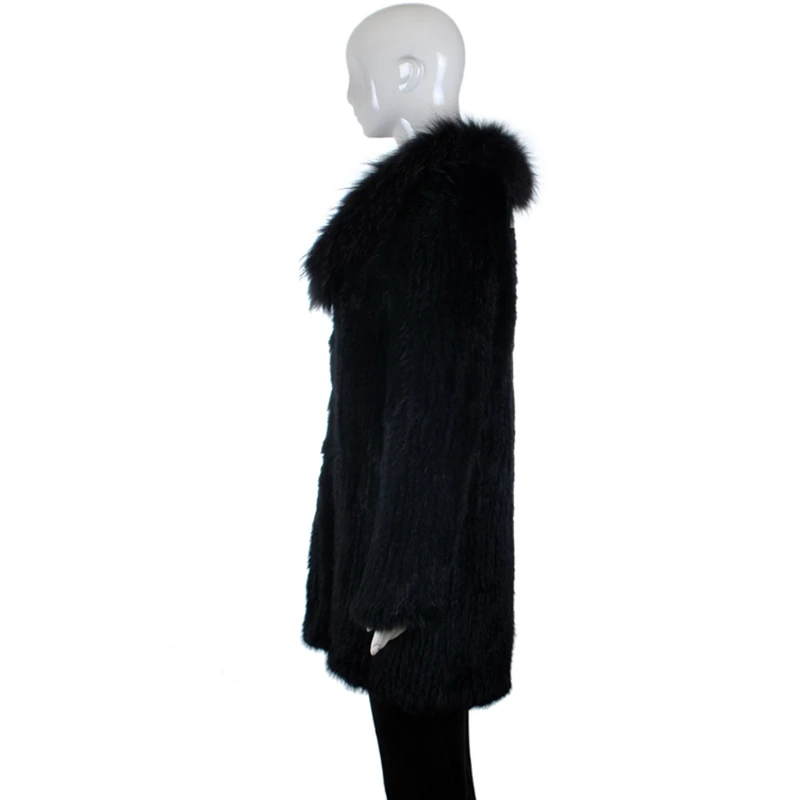 Женское трикотажное пальто с кроличьим мехом осенне-зимний Тренч воротником из