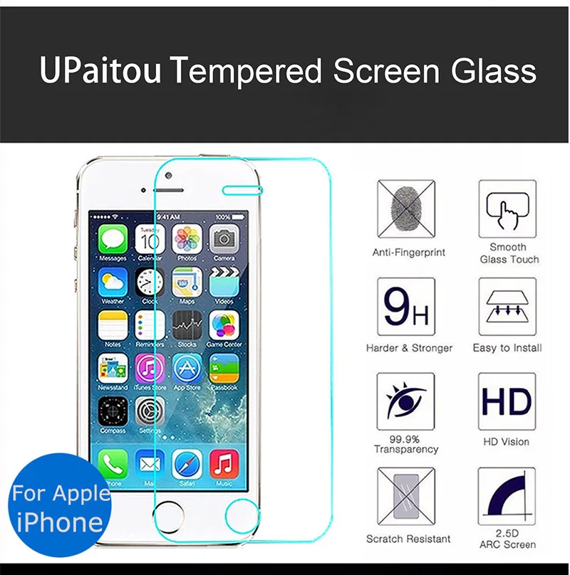 UPaitou защитное закаленное стекло Экран Защитная крышка для Apple iPhone X 4 4S 5 5S 5c SE 6 6s 7 8 Plus i5 i6 для iPhone7 iPhone 8 пленка
