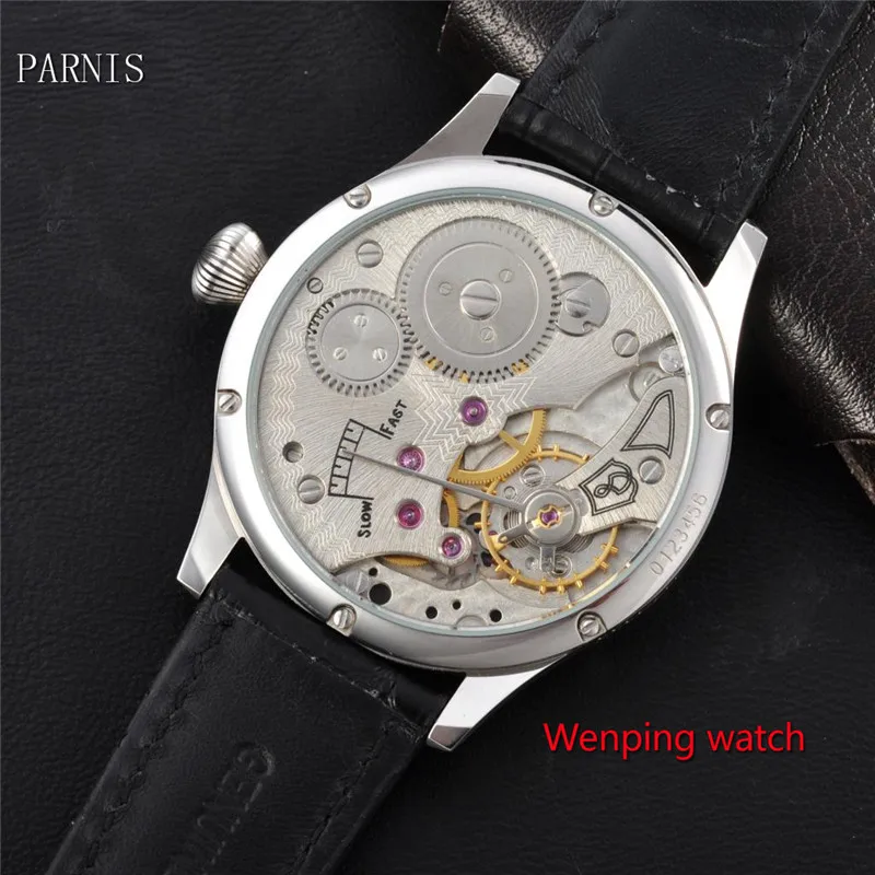 Парниш 44 мм черный ремешок стерильный циферблат светящиеся ручные механические