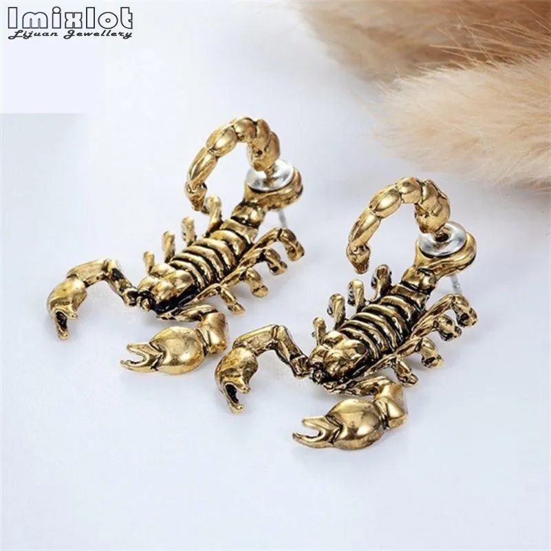Punk Style Gothic 3D Animal Metal Scorpion Ear Stud Earrings For Men Women Harajuku Fashion Jewelry 1 Pair Brincos | Украшения и