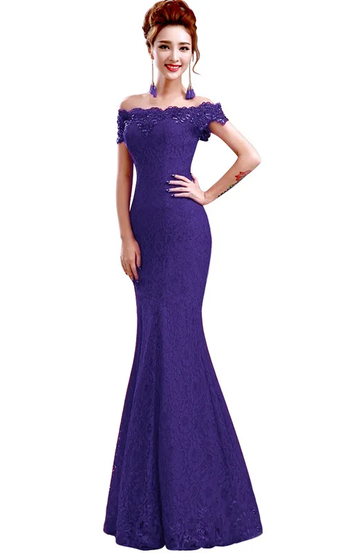 Фиолетовый Robe Demoiselle D'honneur Дешевые Фиолетовые Кружевные Платье С Фроме Русалки Подружки Невесты Длинные Бальные Платья Без рукавов Vestido de Festa Casamento - Цвет: Фиолетовый