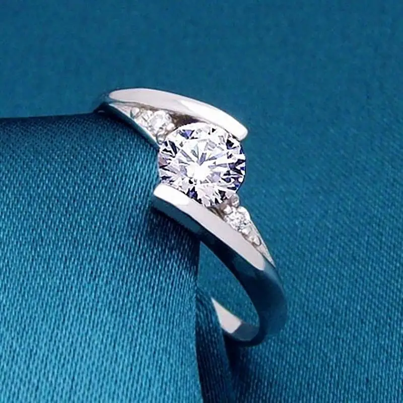 1 Pc Genuine 925 Sterling Silver Wedding &amp Engagement Jewelry Elegant Shinning Clear Cubic Zirconia Middle Finger Ring For Women |