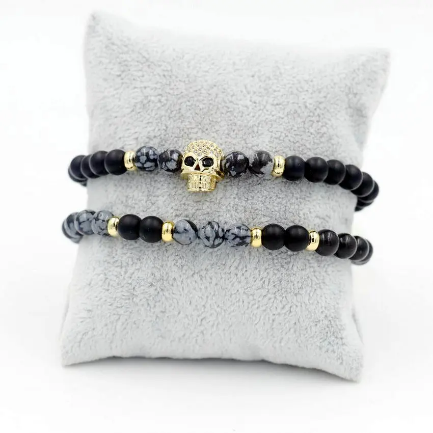 2 шт./компл. Золотая инкрустация микро циркон браслет из головы черепа мужчины