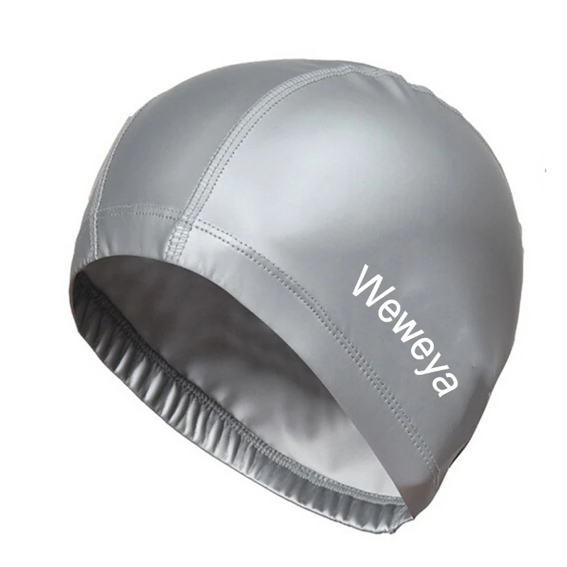 Silver Weweya Женские плавающие шапочки защищают уши длинные волосы спортивные плавающие шапочки для бассейна Мужские взрослые силиконовые непромокаемые плавающие шапочки для дайвинга свободный размер - Цвет: Silver Weweya