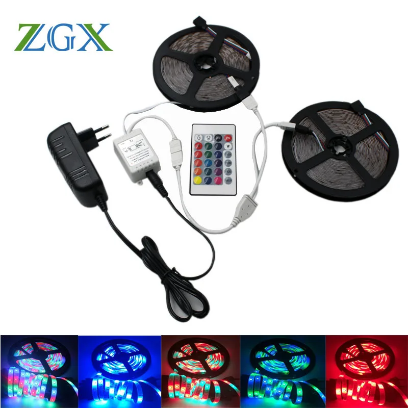 

SMD 2835 RGB LED Strip Light Tira Lamp Neon 300LEDS Decor Flexible Tape Waterproof Diode Ribbon 24K Controller DC12V Adapter Set