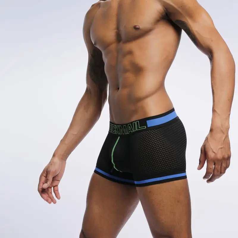JOCKMAIL Марка мужское нижнее белье, боксеры, спортивные шорты, легкие, с Шорты нейлоновая сетка шорты cueca сексуальный бренд, легкие, с мешочком для пениса, бумажный стаканчик Мужской трусики для геев