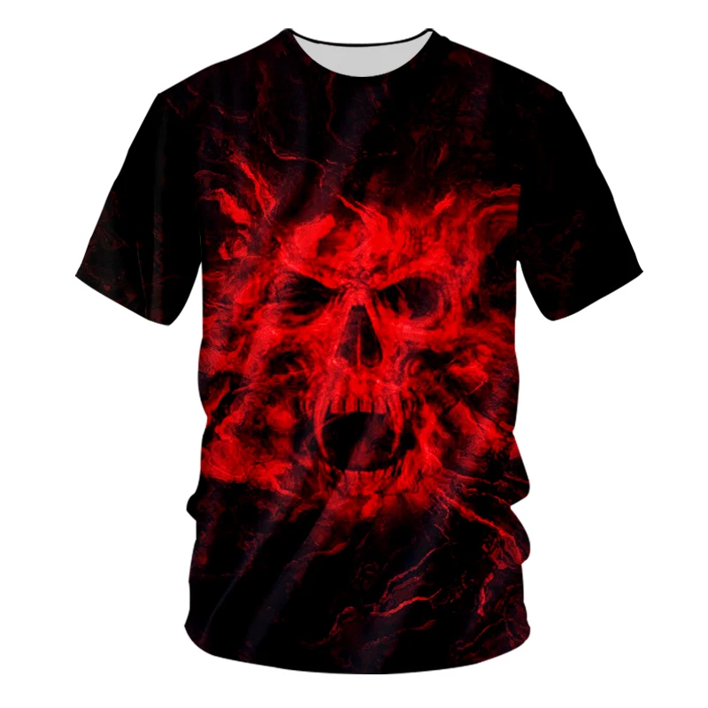 UJWI летний топ мужская футболка с круглым вырезом крутая печать красные черепа 3D