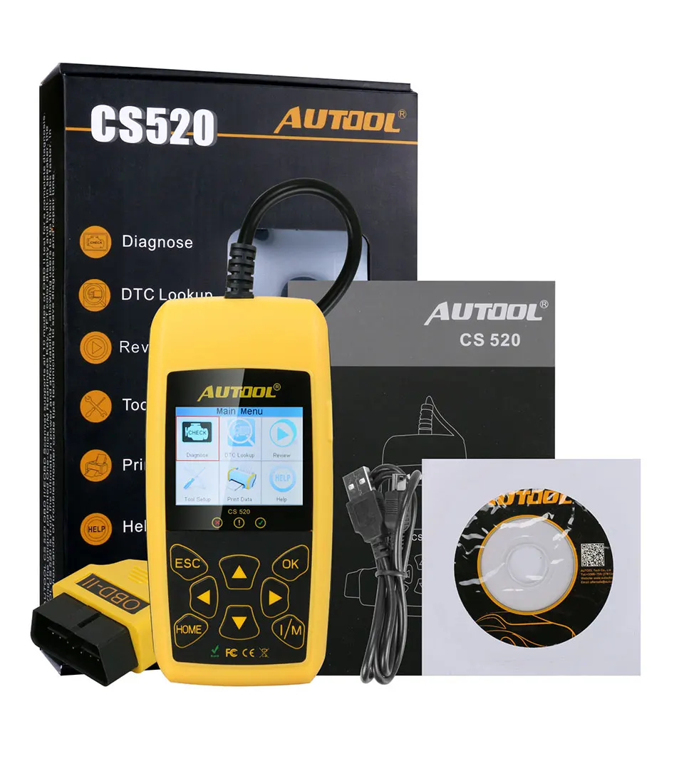 AUTOOL CS520 OBD2 сканер автомобильный OBDII считыватель кодов CANBUS автоматический сканирующий цифровой диагностический инструмент светодиодный дисплей ключ DIY PK AD410