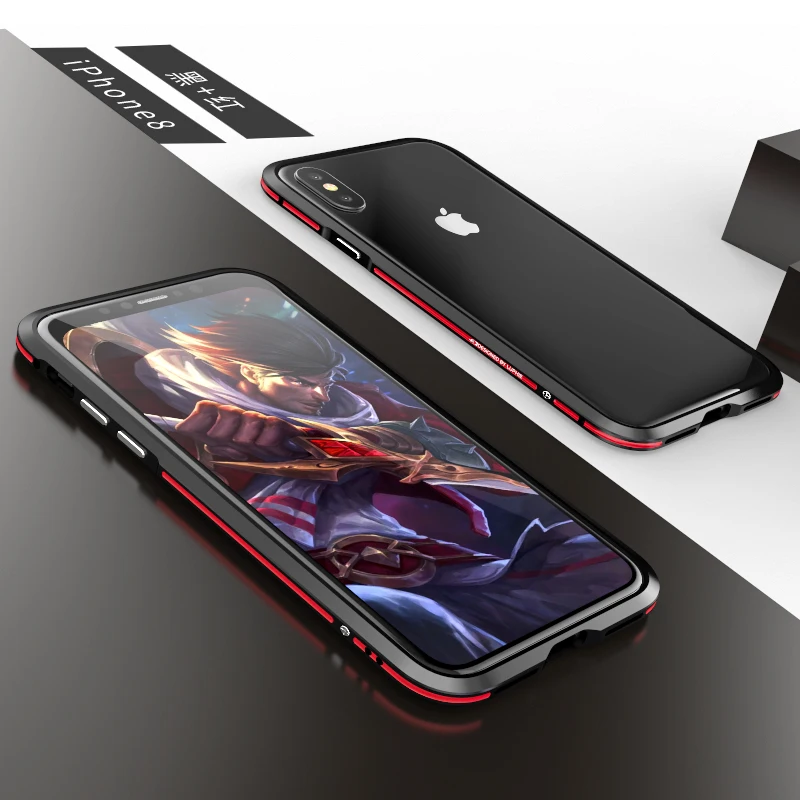 Black Red Чехол для Apple iPhone X Роскошный ультра тонкий защитный чехол алюминиевый бампер Рамка металлический чехол+ 1 задняя наклейка - Цвет: Black Red