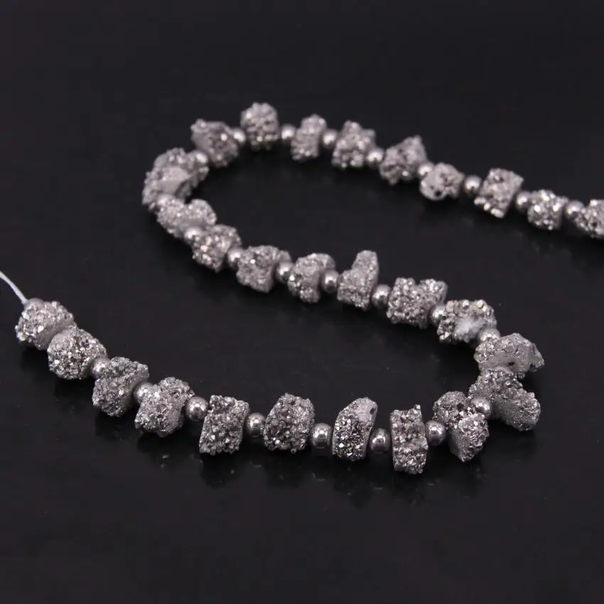 AAA Grade 15 5 &quotнитей Silvers Титан Druzy Quartz Geode Nugget кусочки свободные бусы сырой Кристалл